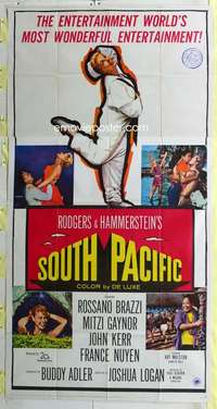 e532 SOUTH PACIFIC three-sheet movie poster '59 Rossano Brazzi, Gaynor