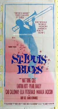 e536 ST LOUIS BLUES three-sheet movie poster '58 Nat King Cole, Kitt