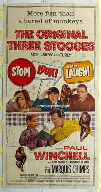 e542 STOP LOOK & LAUGH three-sheet movie poster '60 Three Stooges, Curly!