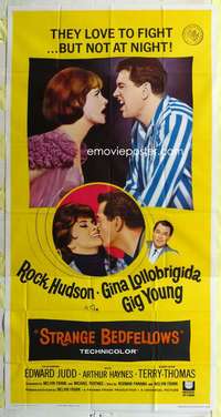 e544 STRANGE BEDFELLOWS three-sheet movie poster '65 Gina Lollobrigida