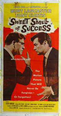 e546 SWEET SMELL OF SUCCESS three-sheet movie poster '57 Lancaster, Curtis