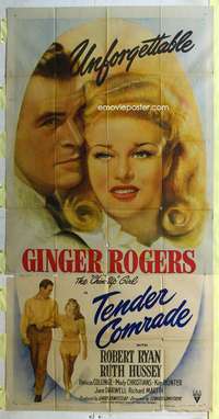 e555 TENDER COMRADE three-sheet movie poster '44 Ginger Rogers, Robert Ryan