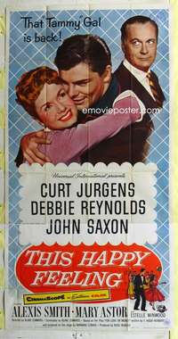 e558 THIS HAPPY FEELING three-sheet movie poster '58 Debbie Reynolds, Jurgens