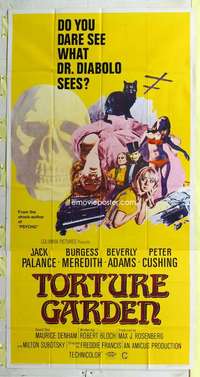 e566 TORTURE GARDEN three-sheet movie poster '67 Robert Bloch, Jack Palance