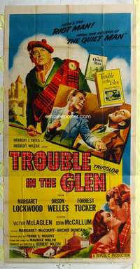 e571 TROUBLE IN THE GLEN three-sheet movie poster '54 Orson Welles, Lockwood