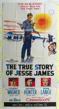 e572 TRUE STORY OF JESSE JAMES three-sheet movie poster '57 Nicholas Ray