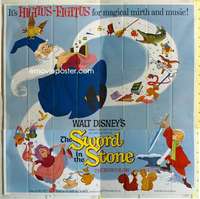 e112 SWORD IN THE STONE six-sheet movie poster '64 Disney, King Arthur!