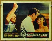 f514 GOLDFINGER movie lobby card #7 '64 Sean Connery in trouble!