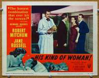 f551 HIS KIND OF WOMAN movie lobby card #3 '51 Mitchum, Jane Russell