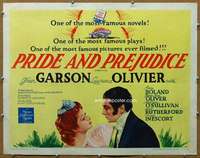 j349 PRIDE & PREJUDICE half-sheet movie poster R62 Olivier, Greer Garson