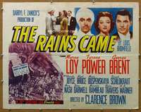 j357 RAINS CAME half-sheet movie poster R52 Myrna Loy, Tyrone Power