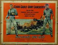 j376 RUN SILENT, RUN DEEP style B half-sheet movie poster '58 Clark Gable