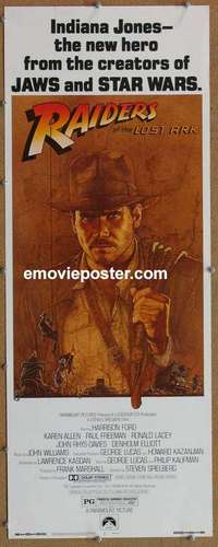 j848 RAIDERS OF THE LOST ARK insert movie poster '81 Harrison Ford