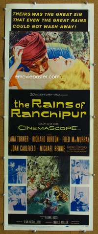 j851 RAINS OF RANCHIPUR insert movie poster '55 Lana Turner, Burton