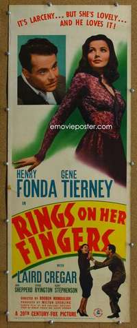 j858 RINGS ON HER FINGERS insert movie poster '42 Gene Tierney, Fonda