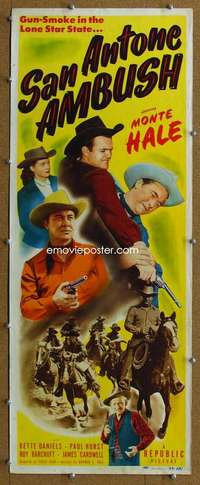 j867 SAN ANTONE AMBUSH insert movie poster '49 Monte Hale, Texas!