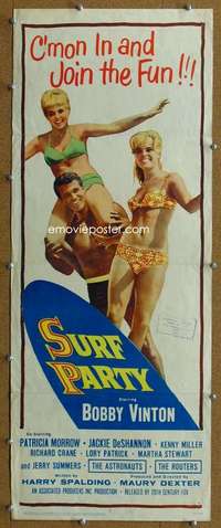 j907 SURF PARTY insert movie poster '64 Bobby Vinton, Patricia Morrow