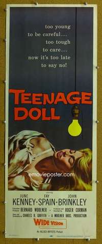 j913 TEENAGE DOLL insert movie poster '57 film noir, sexy bad girl!