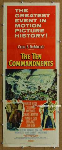 j915 TEN COMMANDMENTS insert movie poster '56 Heston, DeMille