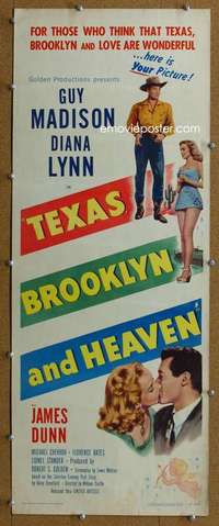 j922 TEXAS, BROOKLYN & HEAVEN insert movie poster '48 William Castle