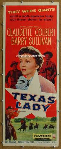 j920 TEXAS LADY insert movie poster '55 Claudette Colbert, Sullivan