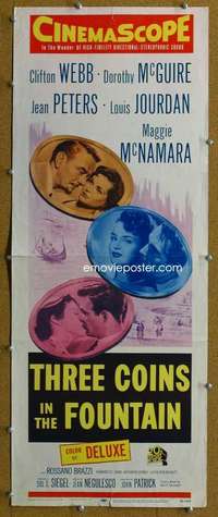 j931 THREE COINS IN THE FOUNTAIN insert movie poster '54 Clifton Webb