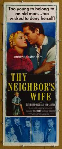 j934 THY NEIGHBOR'S WIFE insert movie poster '53 sexy bad Cleo Moore!