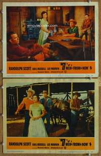 q823 7 MEN FROM NOW 2 movie lobby cards '56 Randolph Scott, Lee Marvin