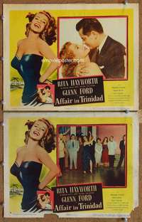 q829 AFFAIR IN TRINIDAD 2 movie lobby cards '52 sexy Rita Hayworth!