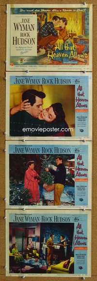 q544 ALL THAT HEAVEN ALLOWS 4 movie lobby cards '55 Rock Hudson, Wyman