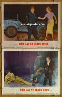 q838 BAD DAY AT BLACK ROCK 2 movie lobby cards '55 Spencer Tracy