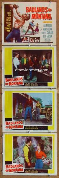 q549 BADLANDS OF MONTANA 4 movie lobby cards '57 Rex Reason, western!