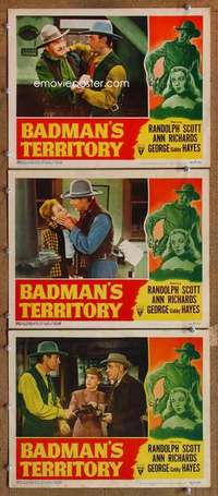 q663 BADMAN'S TERRITORY 3 movie lobby cards '46 Randolph Scott western!