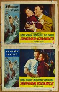 q962 SECOND CHANCE 2 movie lobby cards '53 3D Robert Mitchum, Darnell