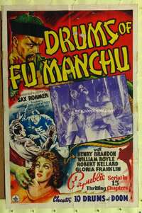 h609 DRUMS OF FU MANCHU Chap 10 one-sheet movie poster '40 Rohmer, serial