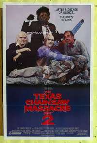 h112 TEXAS CHAINSAW MASSACRE 2 family style 1sh '86 Tobe Hooper horror sequel, cast portrait!