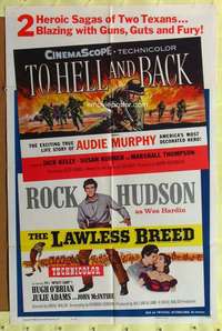 h091 TO HELL & BACK/LAWLESS BREED one-sheet movie poster '60 Rock Hudson