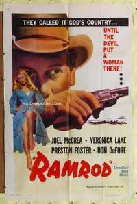 p660 RAMROD one-sheet movie poster R53 Joel McCrea, sexy Veronica Lake!