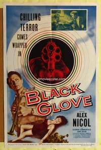 a083 BLACK GLOVE one-sheet movie poster '54 cool pointing gun image!