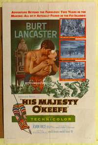 a454 HIS MAJESTY O'KEEFE one-sheet movie poster '53 Burt Lancaster in Fiji!