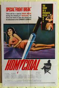 a461 HOMICIDAL one-sheet movie poster '61 William Castle, psychotic killer!