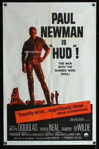 a467 HUD one-sheet movie poster '63 Paul Newman, Martin Ritt classic!