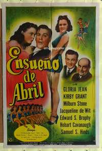 a475 I'LL REMEMBER APRIL Spanish/U.S. one-sheet movie poster '44 Gloria Jean, Grant