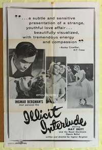 a476 ILLICIT INTERLUDE one-sheet movie poster '54 Ingmar Bergman