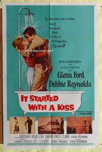 a494 IT STARTED WITH A KISS one-sheet movie poster '59 Glenn Ford, Reynolds