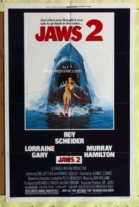 a498 JAWS 2 one-sheet movie poster '78 Roy Scheider, man-eating shark!