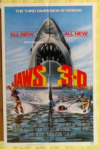 a499 JAWS 3-D one-sheet movie poster '83 Great White Shark horror!