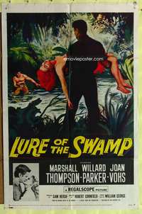 a582 LURE OF THE SWAMP one-sheet movie poster '57 destination... Hell!