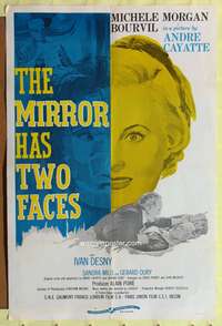 a624 MIRROR HAS 2 FACES one-sheet movie poster '59 Michele Morgan, Bourvil