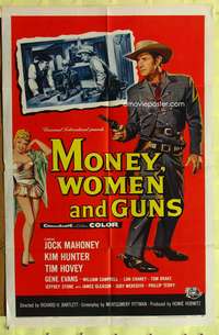 a633 MONEY, WOMEN & GUNS one-sheet movie poster '58 Jock Mahoney w/gun!